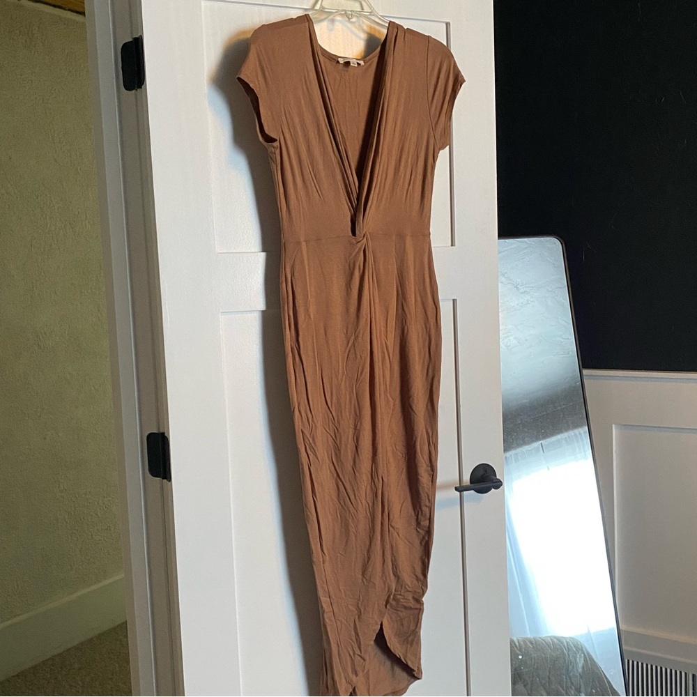 Tan Twisted Front Dress